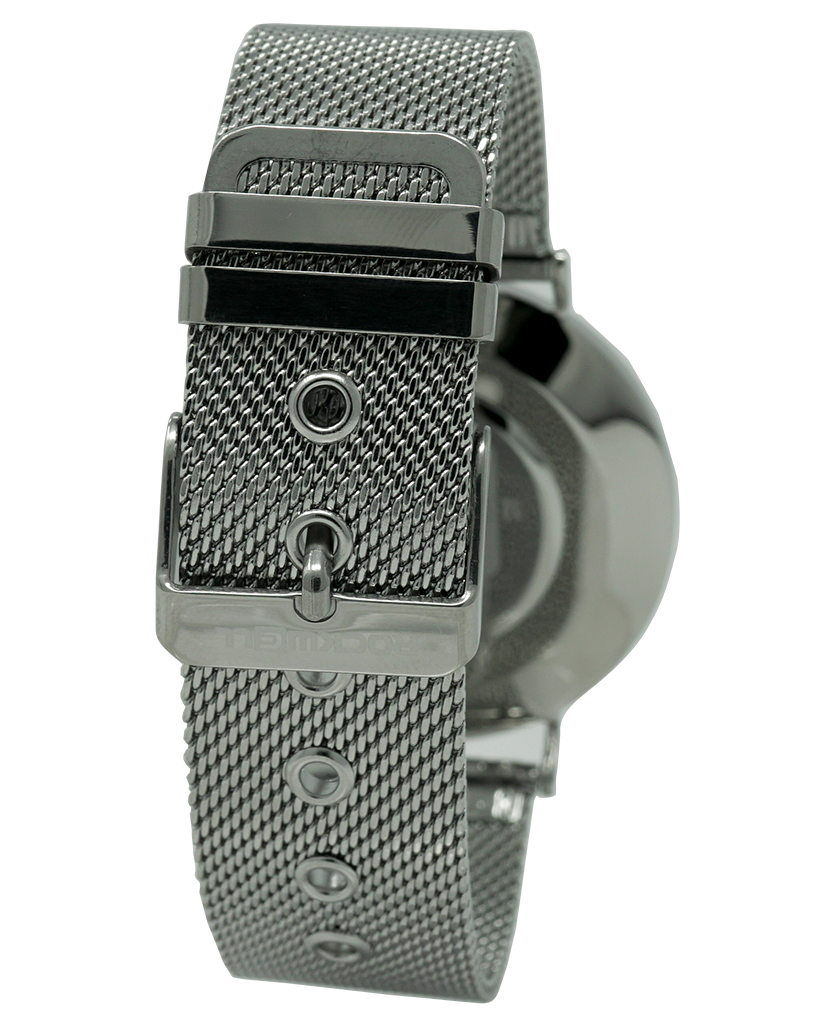 The Voyager - Silver Mesh band with black dial watch