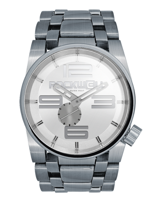 silver 50 round analog watch