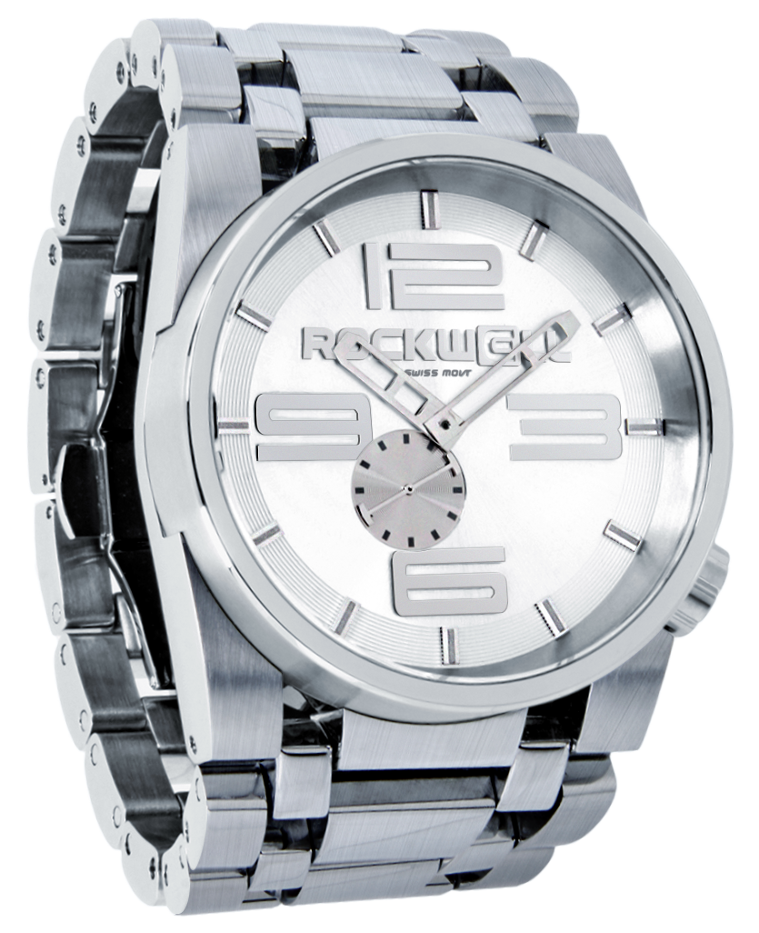 silver 50 round analog watch