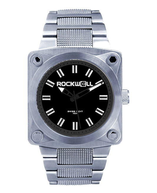 silver 747 analog watch with black dial and silver accents