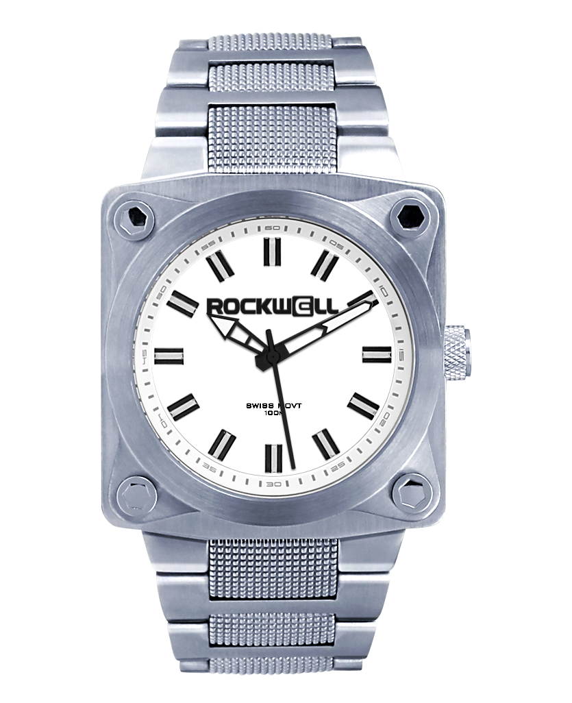 silver 747 analog watch with white dial and black accents