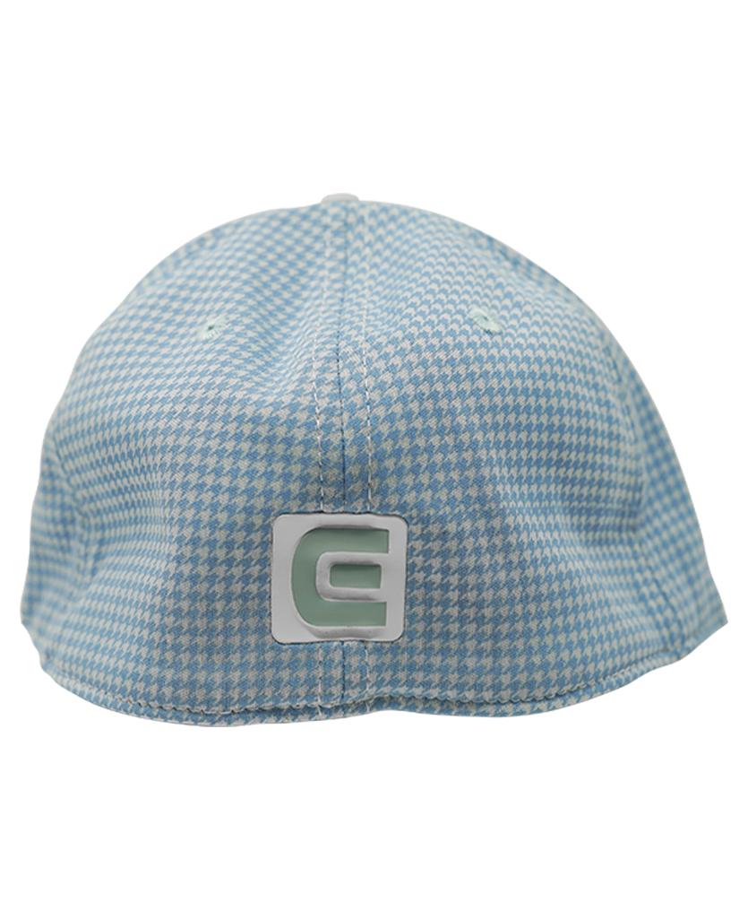 back of baby blue plaid rockwell golf hat