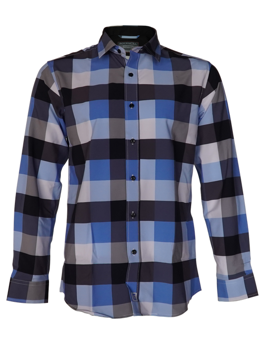 Blue Black white pattern dress shirt