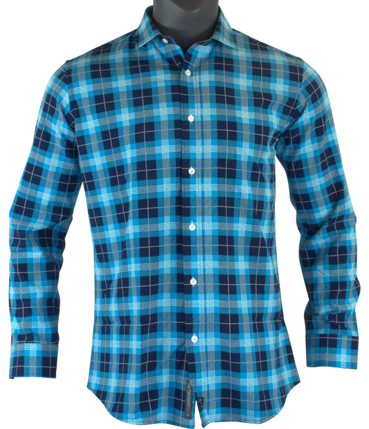 Blue Plaid Titan Button Up Shirt Long Sleeve