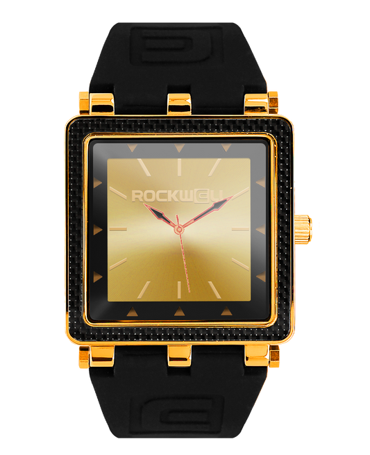 gold carbon fiber lite analog watch with black silicone bands