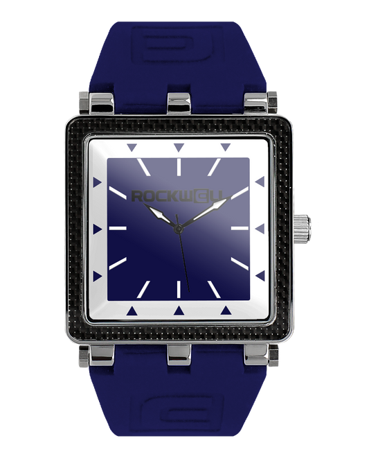 navy carbon fiber analog watch with white accents