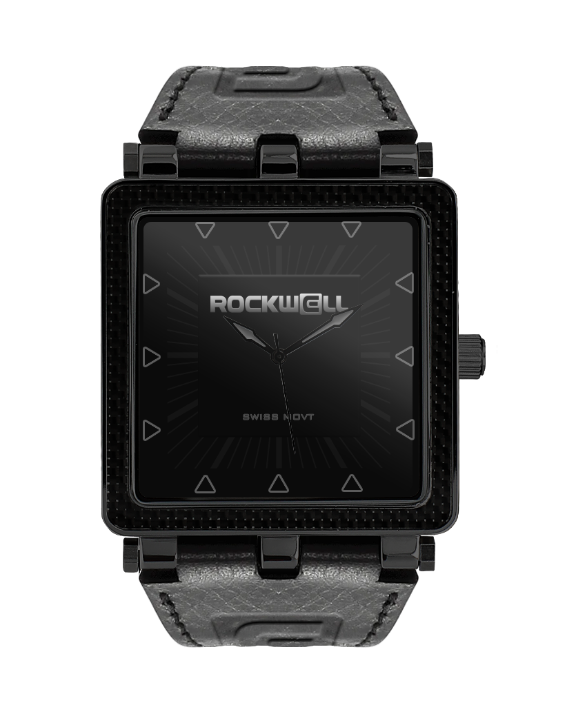 phantom black carbon fiber analog watch with black leather bands
