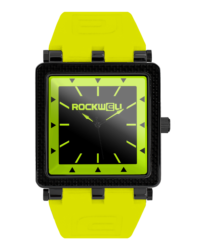 yellow carbon fiber analog watch with black dial