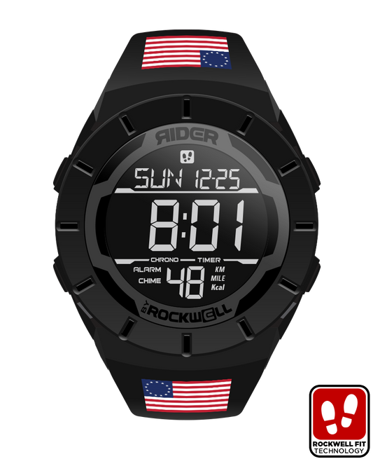 phantom black coliseum digital watch with betsy ross flag bands
