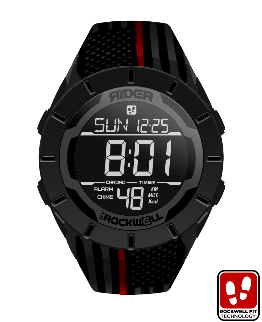 phantom black coliseum Digital watch with thin red line american flag bands