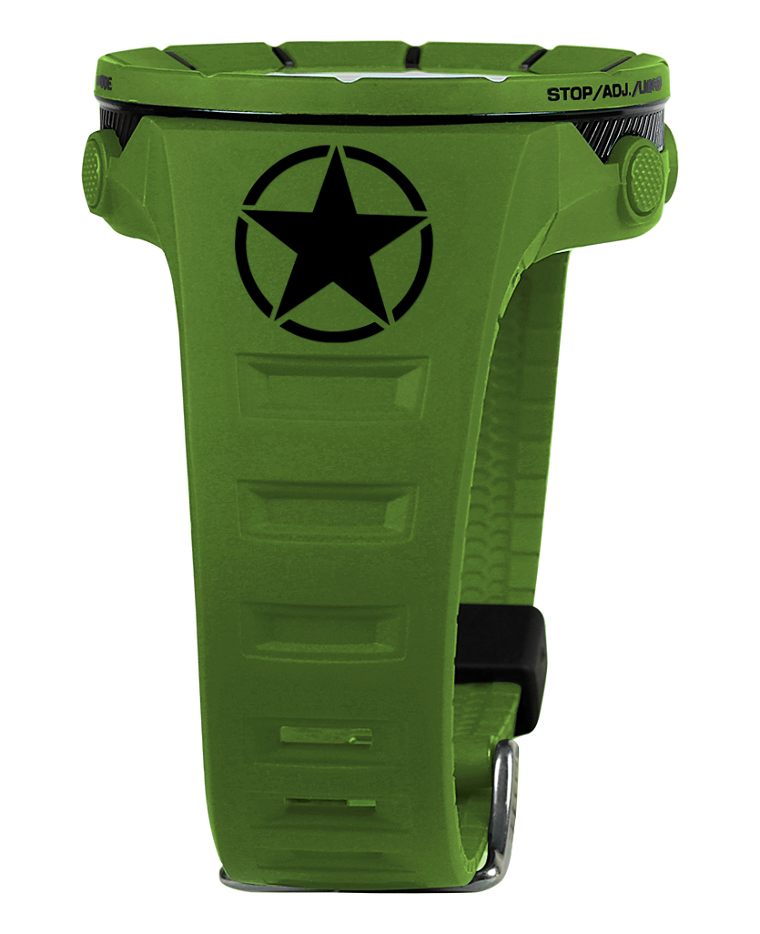 O D green coliseum digital watch with black accents and United States Army bands