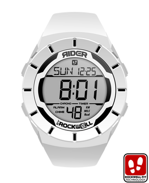 white coliseum digital watch with black accents