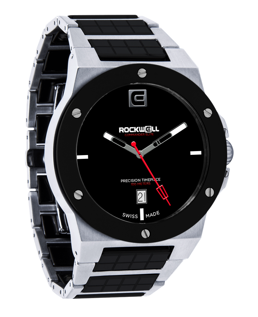 tier 1 silver commander elite analog watch with black ceramic bezel and inner links