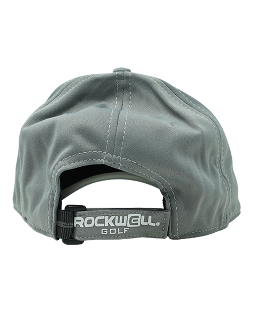 back of gray Rockwell Golf Series Hat with rockwell e logo  