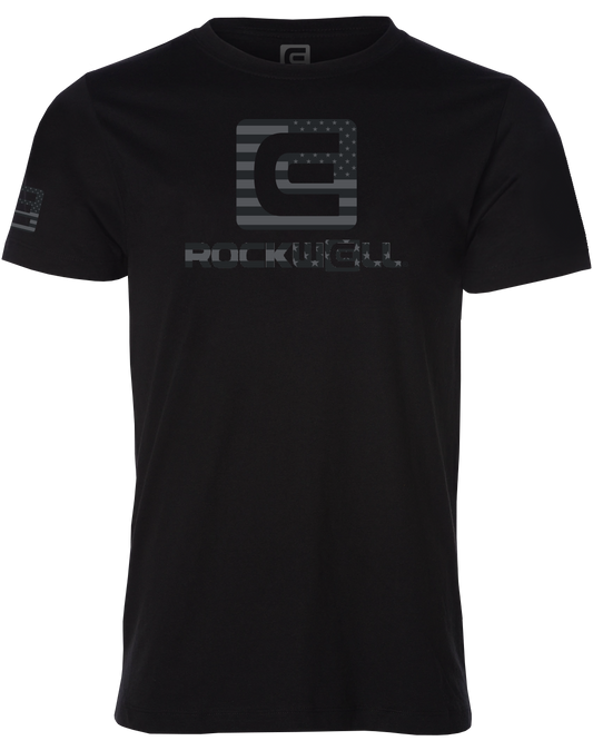 OG stacked rockwell no retreat american flag logo t shirt