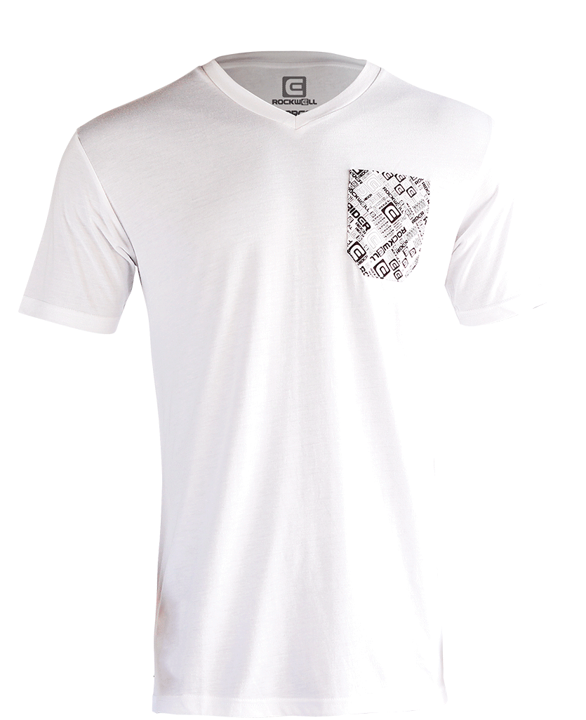 Boss V-Neck with chest pocket with Rockwell logo on it