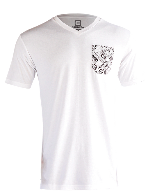 Boss V-Neck with chest pocket with Rockwell logo on it