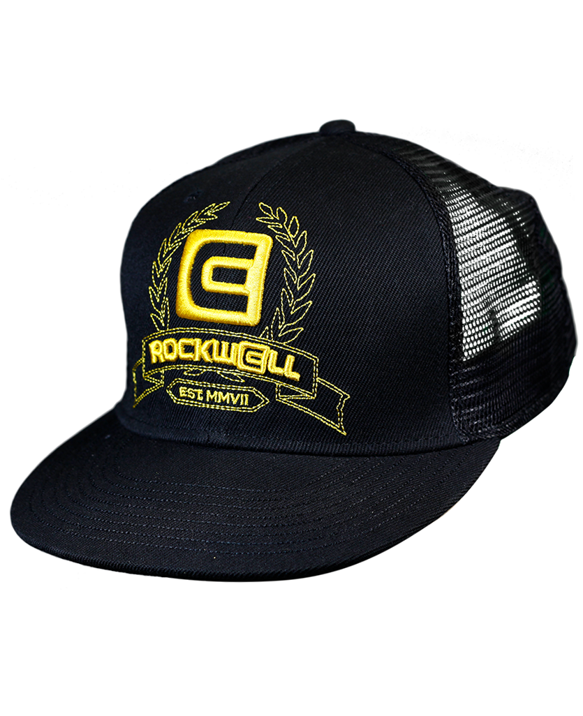 Snapback Trucker Hat Black/Gold Royal Logo mesh back