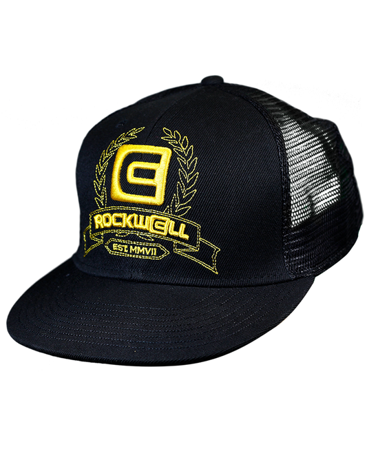 Snapback Trucker Hat Black/Gold Royal Logo mesh back
