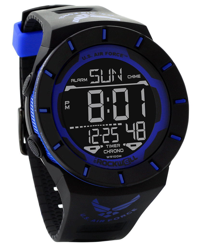 Coliseum Black/Blue with Air Force Logo printed on band - Digital Watch