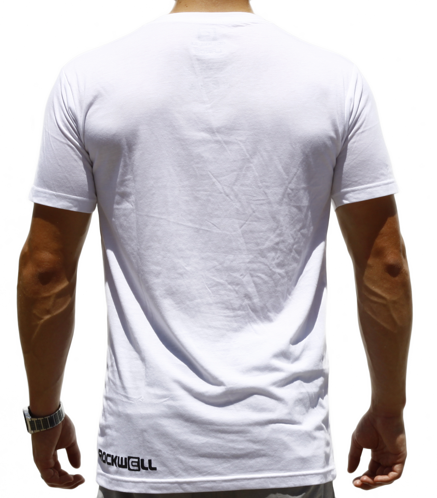 back of Boss v neck with Rockwell logo on the back left 