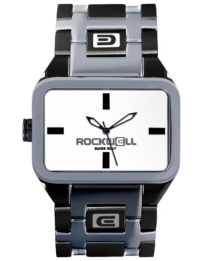 silver and black duel time analog watch with white dial
