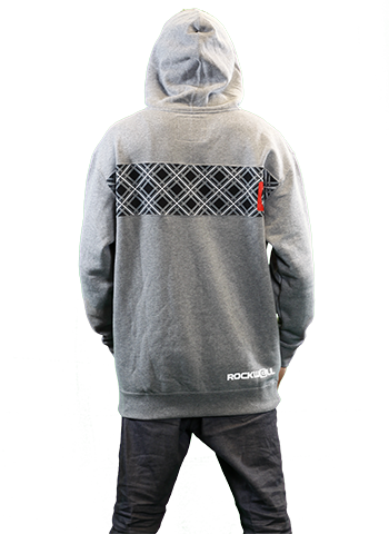 back of a man wearing Plaid Block Zip Hoodie