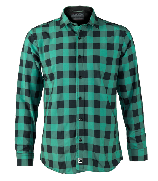 Green and Black Plaid Titan Button up Long Sleeve Shirt